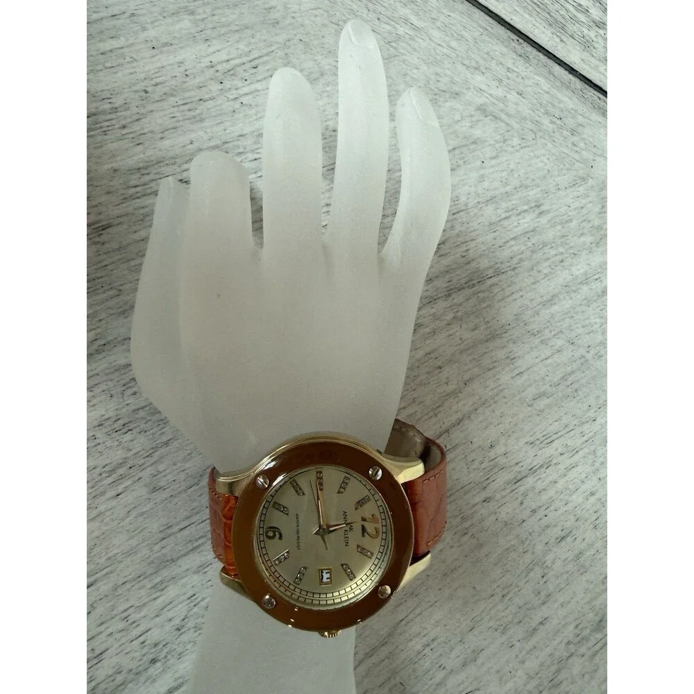 Anne Klein Watch Women's Gold Tone Brown Leather Band Quartz Analog WR 100FT SS